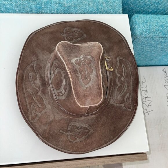 Handmade Vintage Mens Cowboy Hat Stamped Leather Size Small Western Brown Suede - Picture 6 of 13